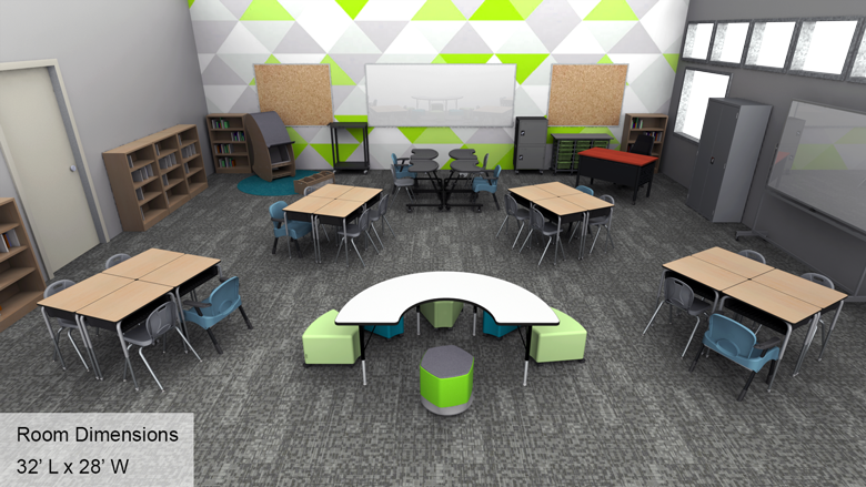 Elementary Classroom with Motor Accommodations Desk - Overall View